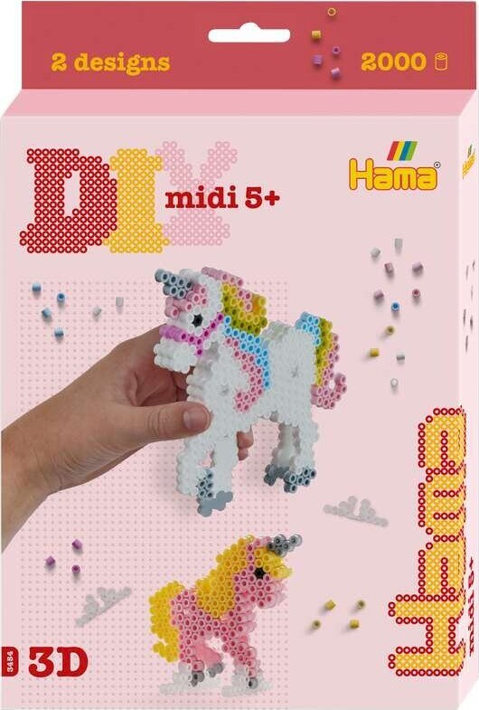 Hama Midi Perler - Diy 3D Enhjørning Sæt Inkl 2000 Perler - 3454