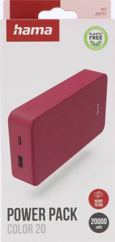 Hama Powerbank 20000 Mah - Usb-C Usb-A - Colour 20 - Rød