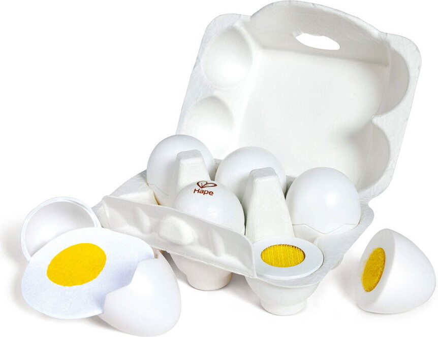 Hape - Egg Carton - Æggebakke Legetøj Med 6 Æg - E3156