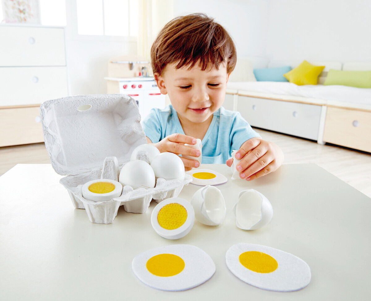 Hape - Egg Carton - Æggebakke Legetøj Med 6 Æg - E3156
