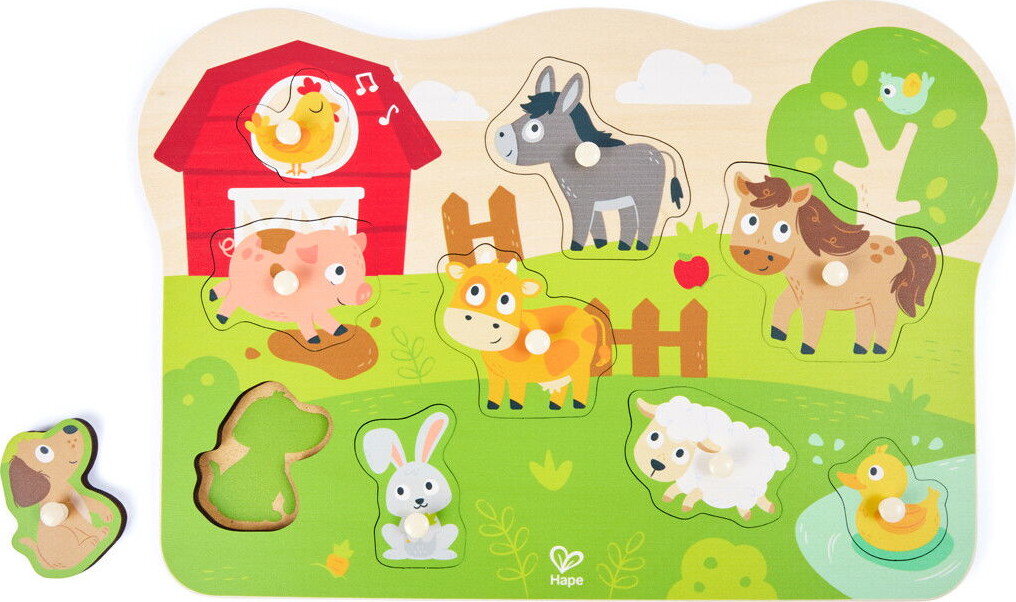 Hape - Farmyard Peg Puzzle - Bondegårdsdyr Knoppuslespil