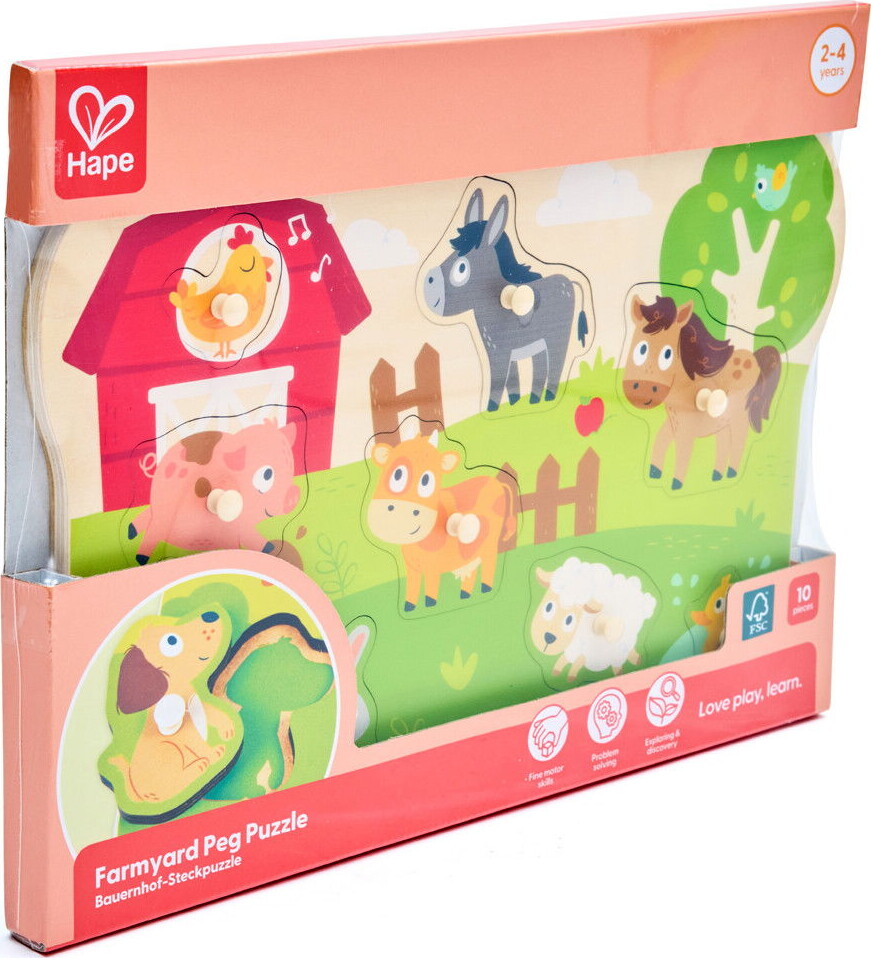 Hape - Farmyard Peg Puzzle - Bondegårdsdyr Knoppuslespil