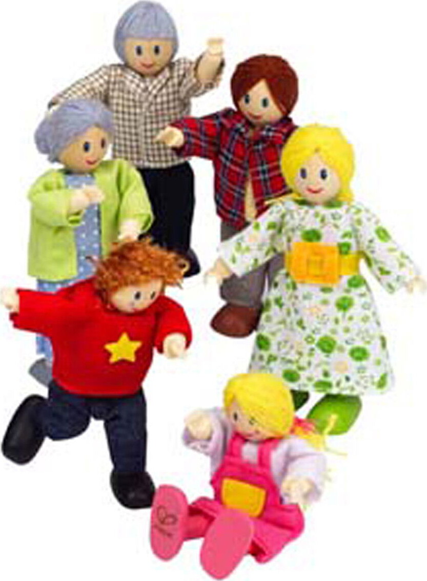 Hape - Happy Family - 6 Caucasian Dukker I Træ