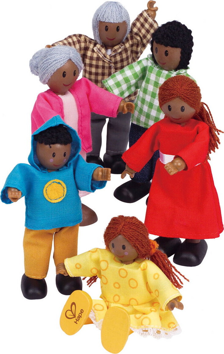 Hape - Happy Family - 6 African American - Dukker I Træ