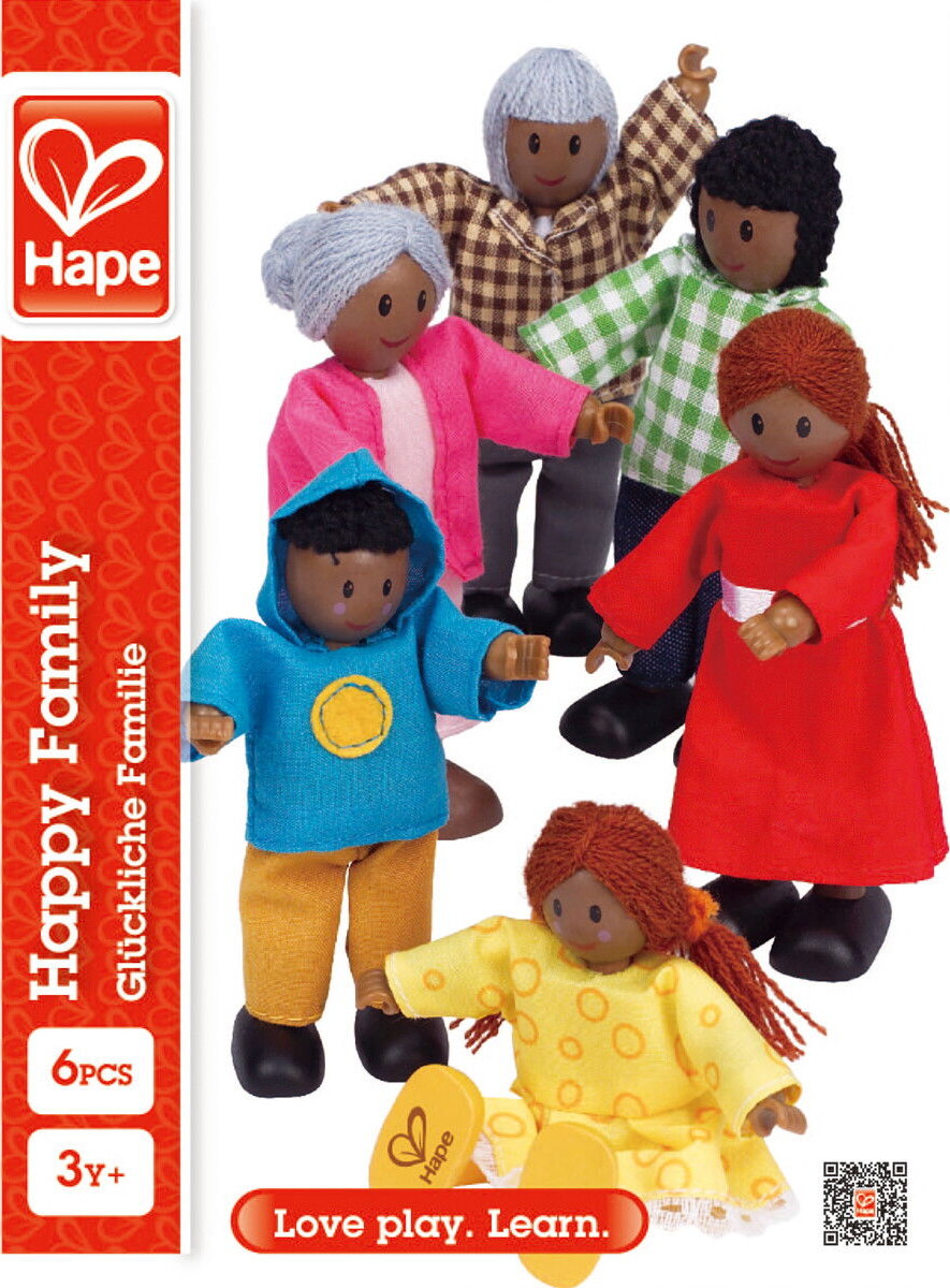 Hape - Happy Family - 6 African American - Dukker I Træ