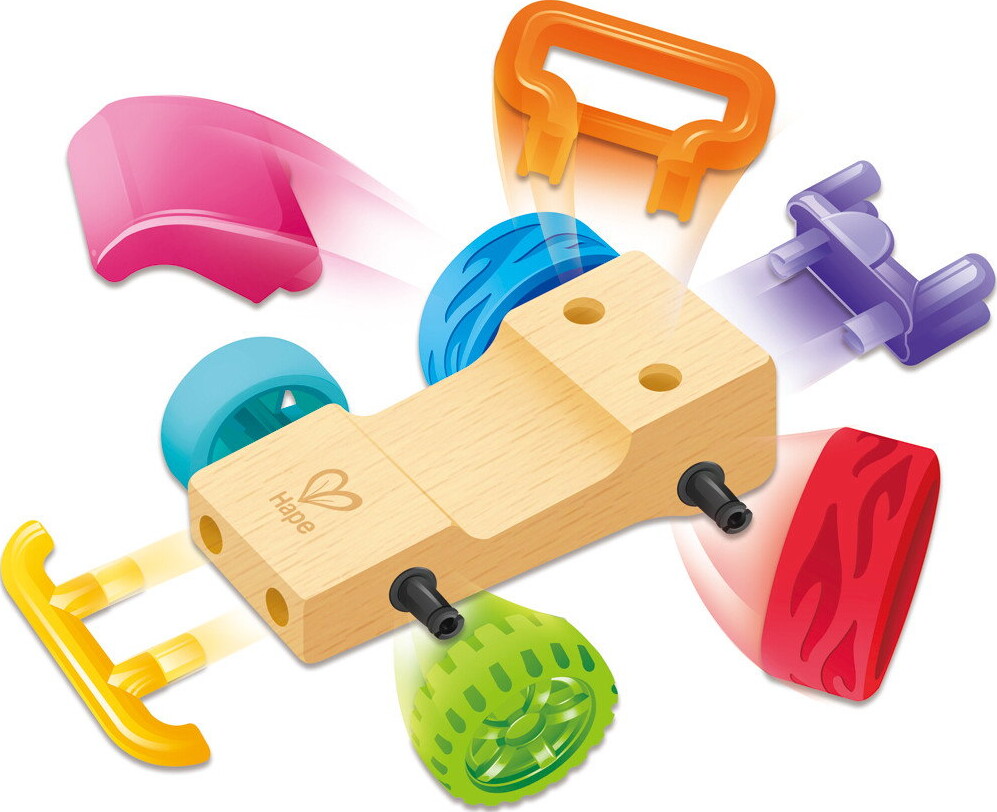 Hape - Whizzy Wheels - Legetøjsbil Byggesæt I Træ - Assorteret