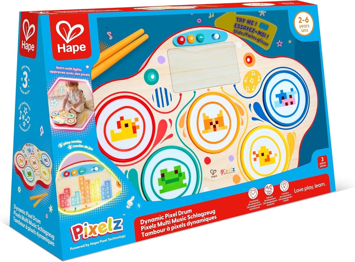 Hape E0706 - Pixelz Dynamic Pixel Drum - Trommer Til Små Børn