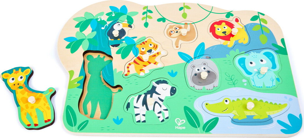 Hape - Wild Animals Peg Puzzle - Vilde Dyr Knoppuslespil