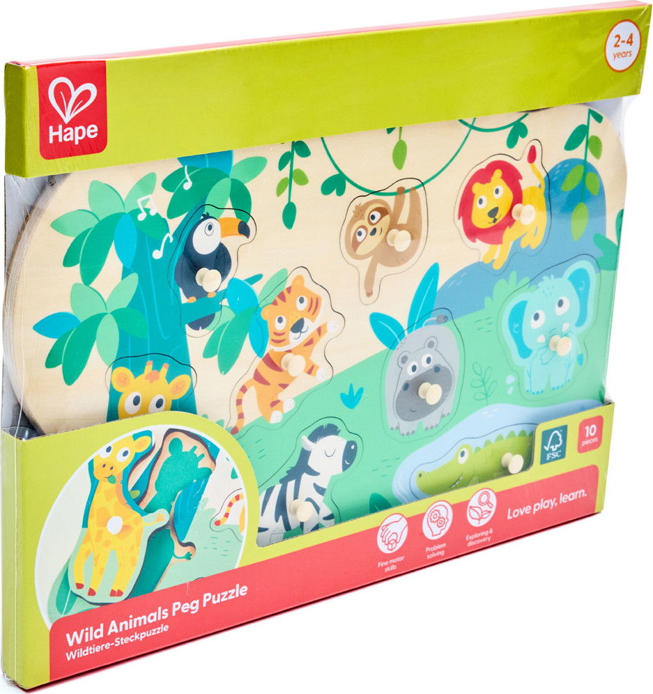 Hape - Wild Animals Peg Puzzle - Vilde Dyr Knoppuslespil