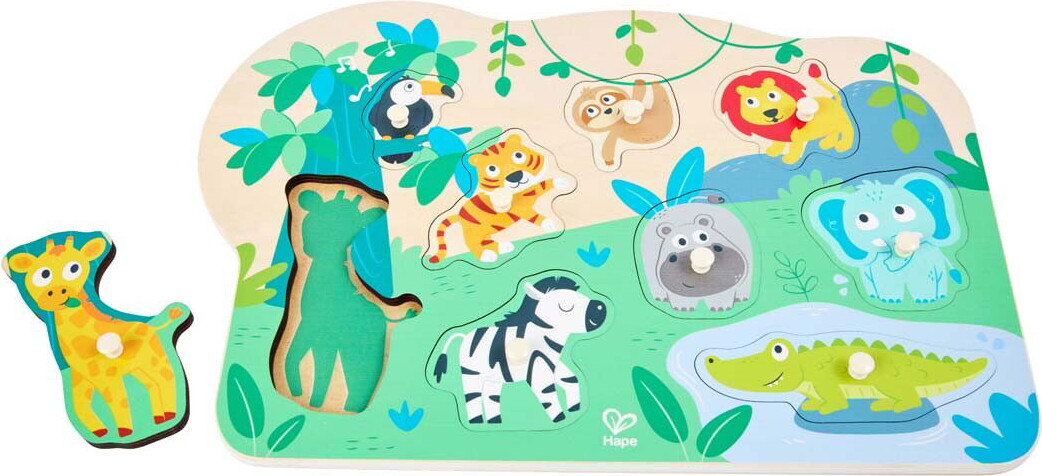 Hape - Wild Animals Peg Puzzle - Vilde Dyr Knoppuslespil
