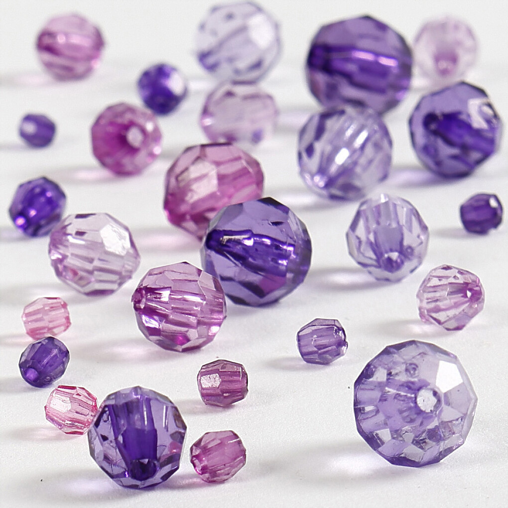 Harmoni Facetperlemix - Str 4-12 Mm - Hulstr 1-2 5 Mm - Lilla - 250 G