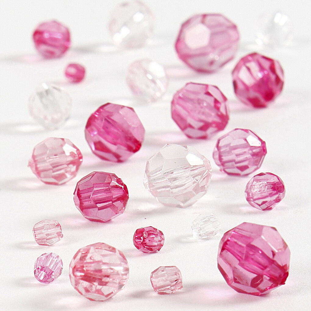 Harmoni Facetperlemix - Str 4-12 Mm - Hulstr 1-2 5 Mm - Pink - 081 - 250 G