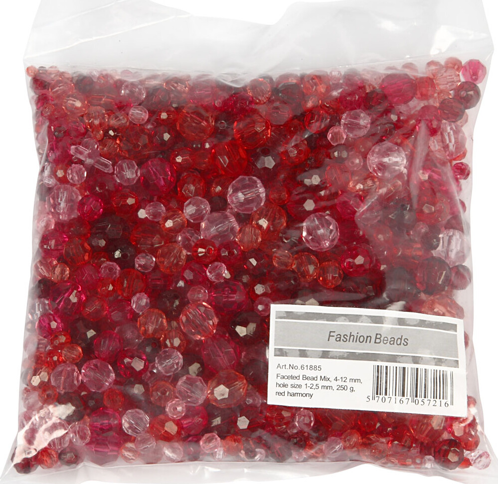 Harmoni Facetperlemix - Str 4-12 Mm - Hulstr 1-2 5 Mm - Rød Harmoni - 250