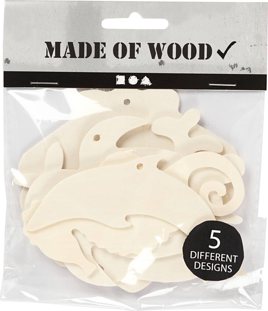 Dyre Figurer I Træ - Mal Selv Figurer Til Ophæng - Havdyr - 5 Stk