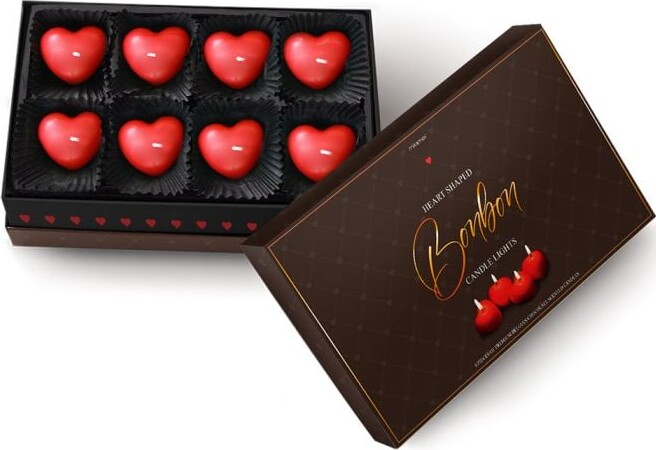 Hjerte Stearinlys I Æske - 8 Stk - Mikamax