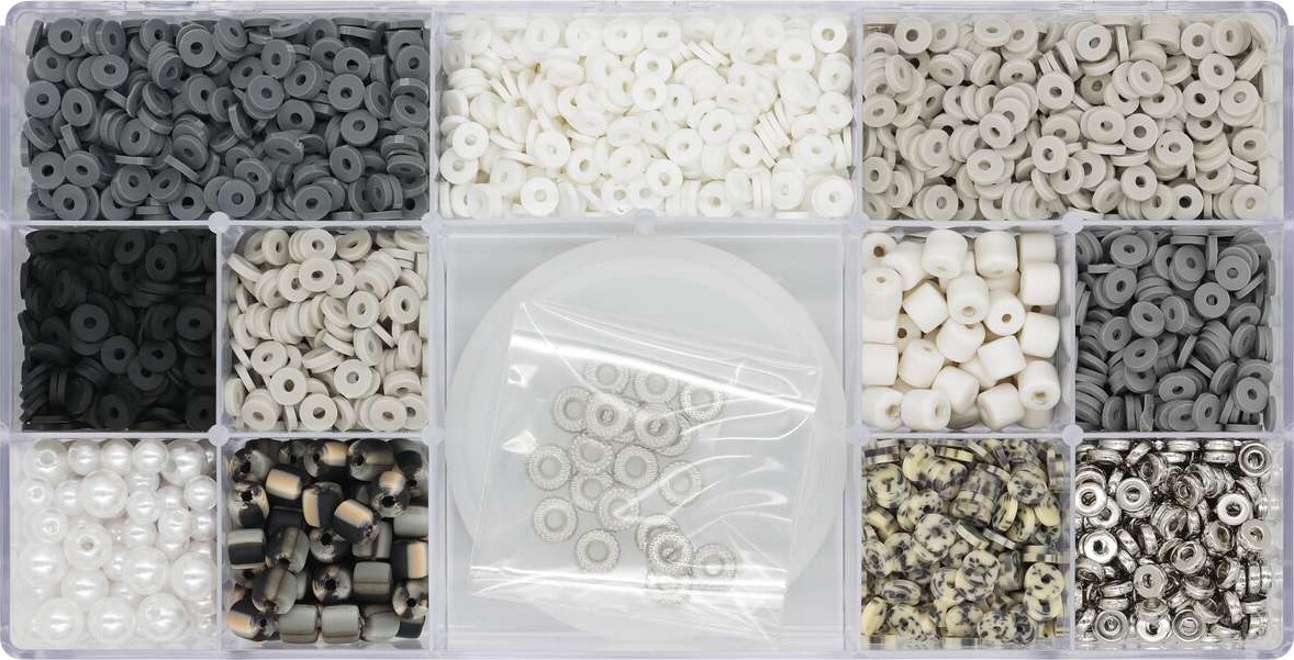 Heishi Fimo Perlemix Melastiksnor Sortgråhvid - Pearl N Fun