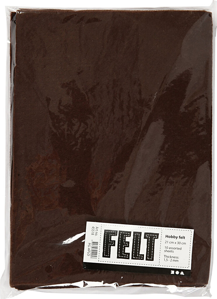 Hobbyfilt Ark - A4 - 210X297 Mm - Tykkelse 1 5-2 Mm - Brun - 10 Stk