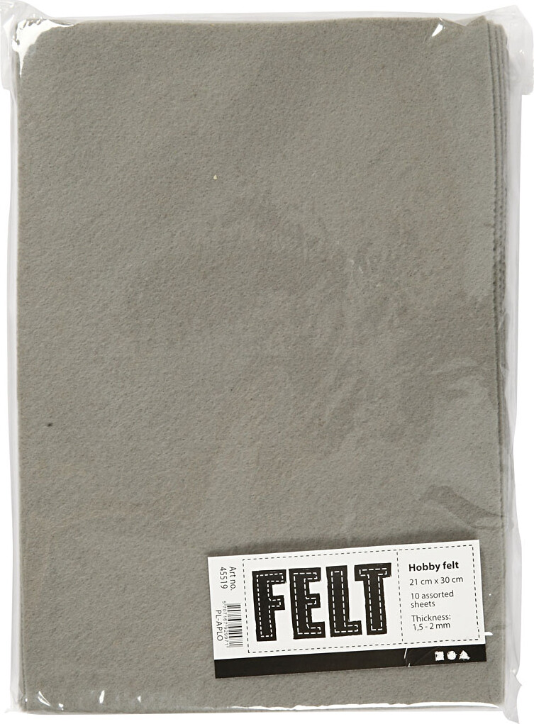 Hobbyfilt - A4 - 210X297 Mm - 1 5-2 Mm - Grå - 10 Ark