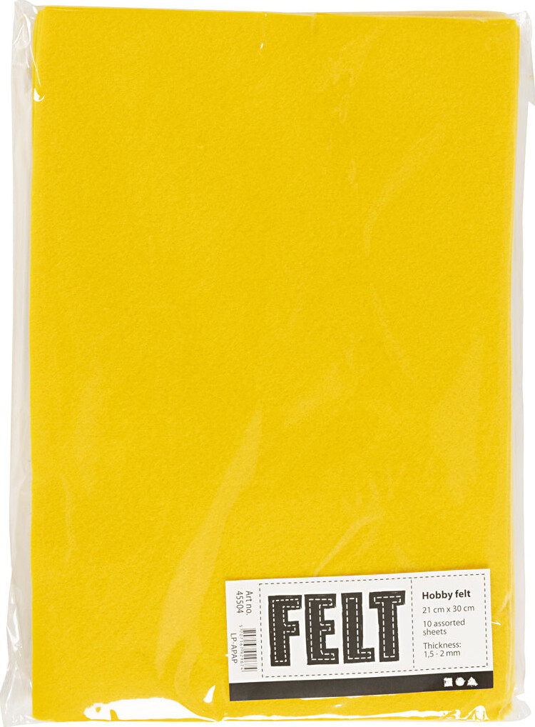 Hobbyfilt - A4 - 210X297 Mm - 1 5-2 Mm - Gul - 10 Ark