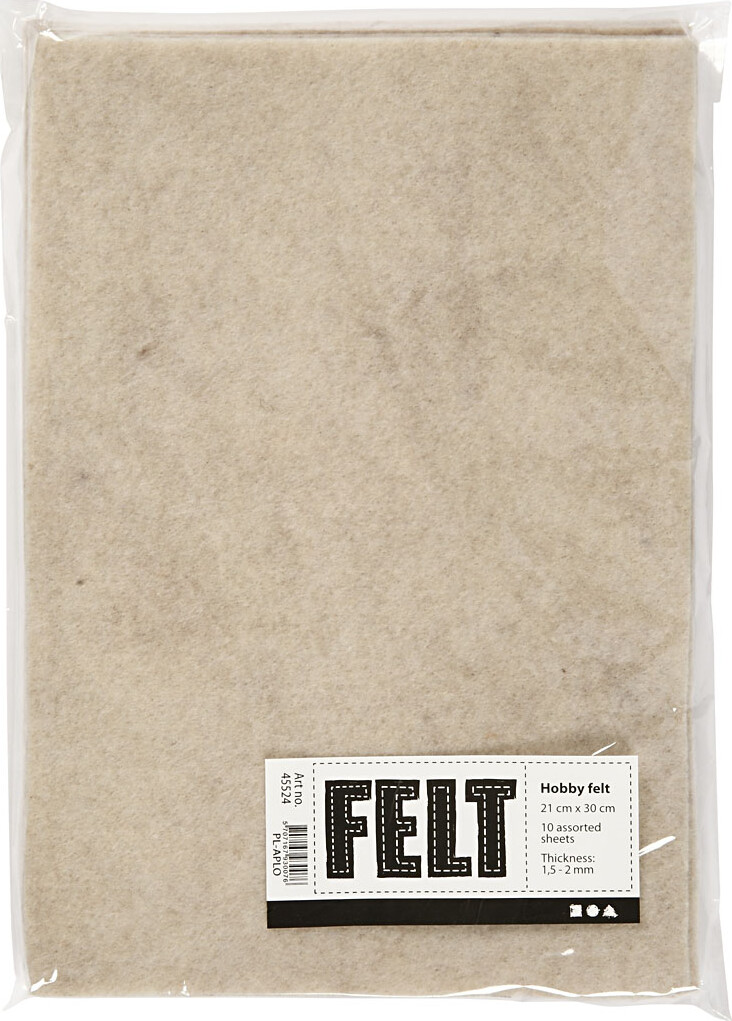 Hobbyfilt - A4 - 210X297 Mm - 1 5-2 Mm - Meleret - Råhvid - 10 Ark