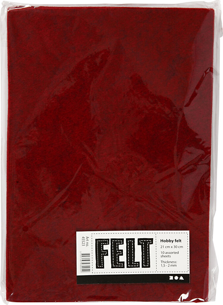 Hobbyfilt - A4 - 210X297 Mm - 1 5-2 Mm - Meleret - Rød - 10 Ark