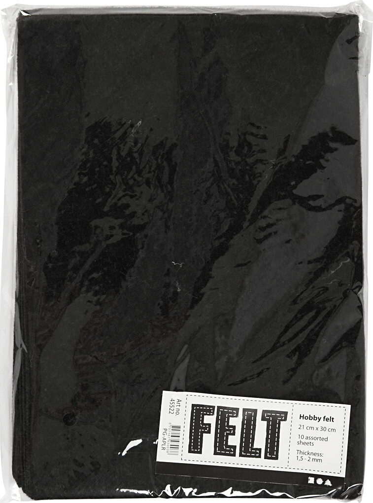 Hobbyfilt - A4 - 210X297 Mm - 1 5-2 Mm - Meleret - Sort - 10 Ark