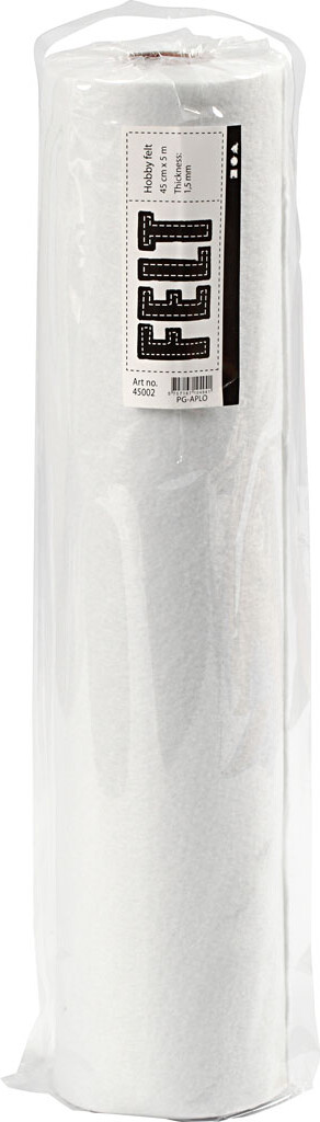 Hobbyfilt Rulle - B 45 Cm - 1 5 Mm - 180-200 G - Hvid - 5 M