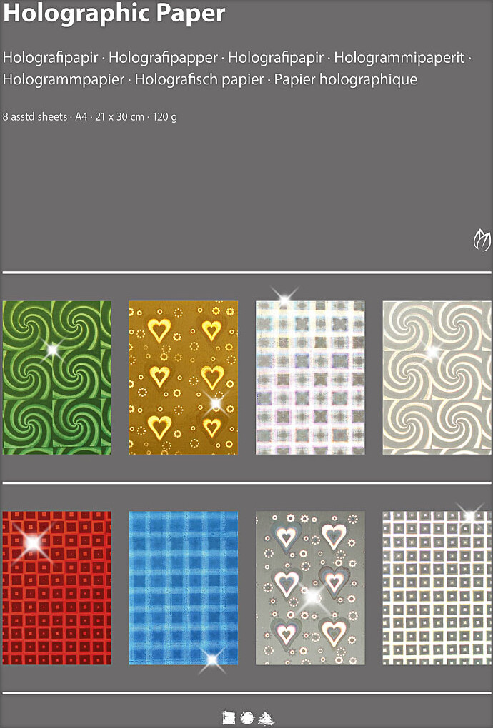 Holografipapir - A4 - 210X297 Mm - 120 G - 8 Assorterede Ark