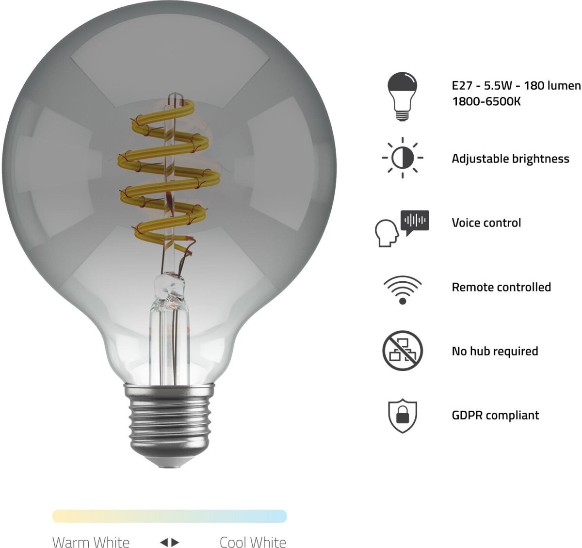 Hombli - Smart Bulb G95 Cct Filament E27 - Smokey