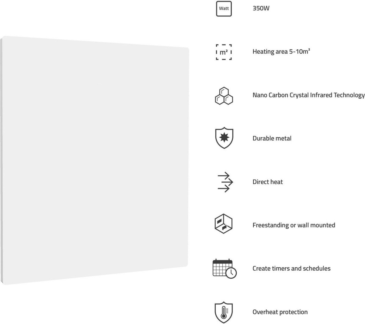 Hombli - Smart Infrared Radiator Heatpanel 350W - Hvid Metal