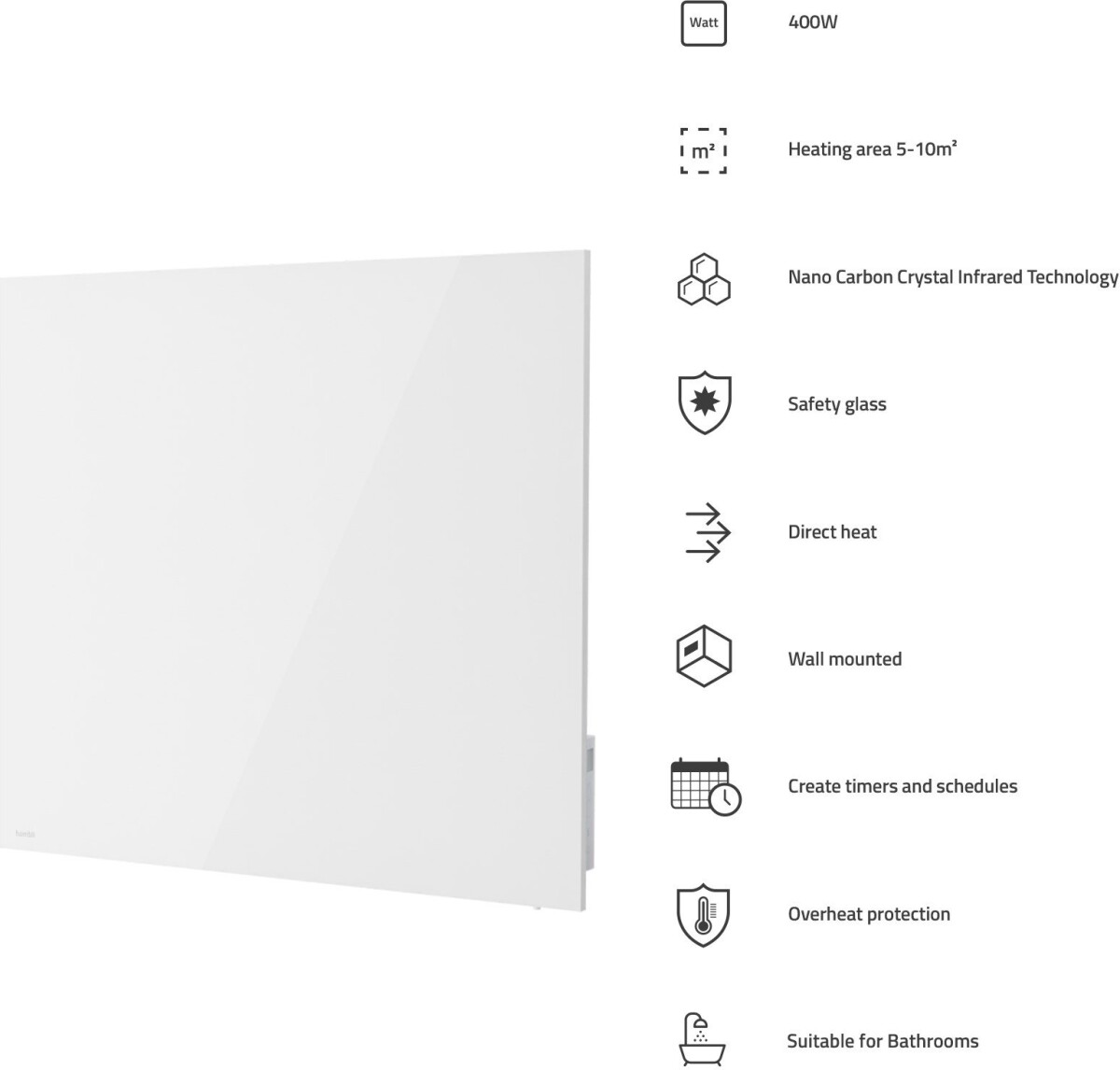 Hombli - Smart Ir Glas Varmepanel 400W Hvid 400W