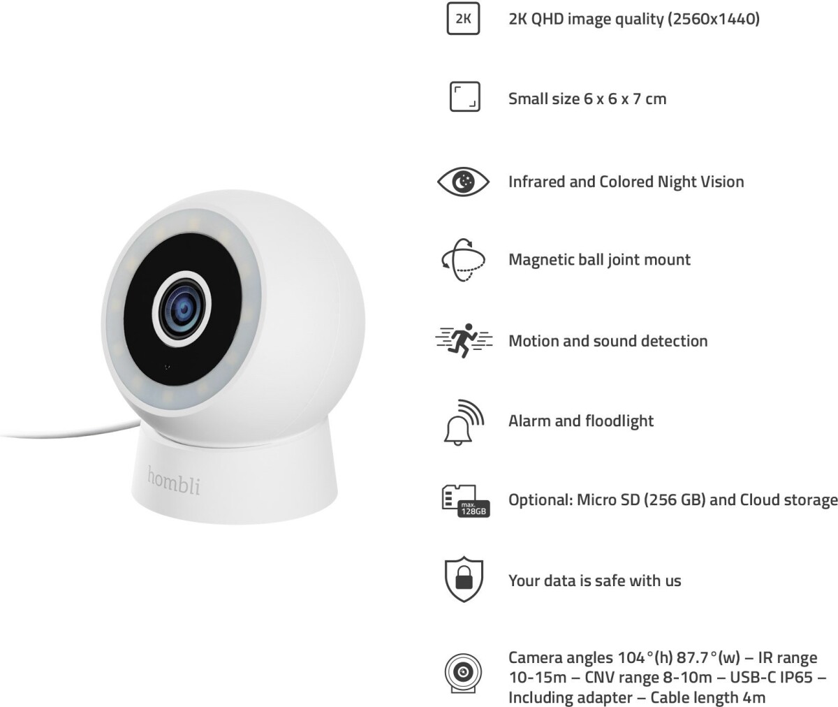 Hombli - Smart Outdoorindoor Compact Cam Hvid