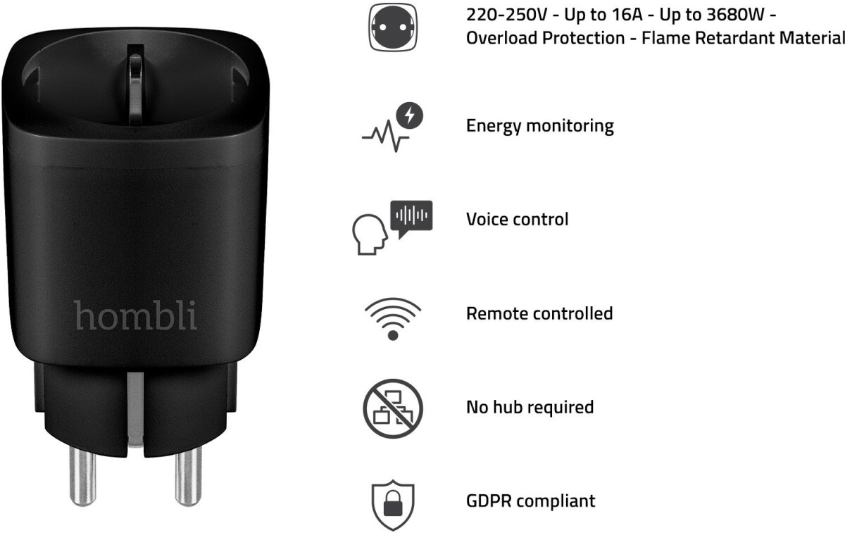 Hombli - Smart Socket - Eu - Wifi Stikkontakt - Sort