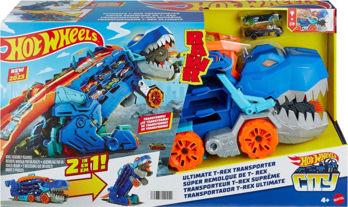 Hot Wheels - City - Ultimate T-Rex Dinosaur Transporter Og 2 Biler