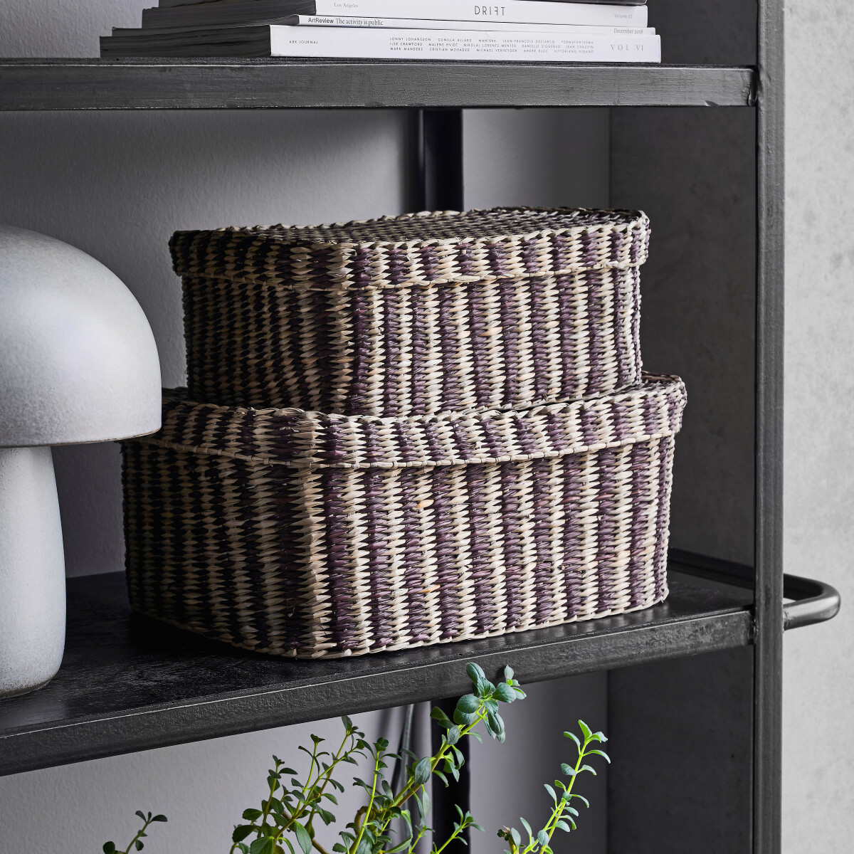 House Doctor - Opbevaringskurve Med Låg - Shoo - Brunstribet - 2 Stk