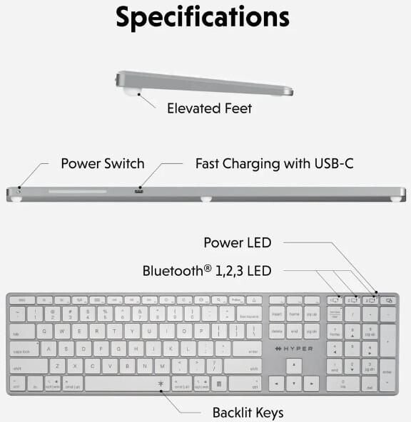 Hyper - Bluetooth 50 Wireless Keyboard Nordic Space Grey