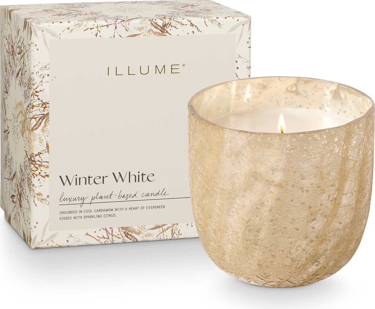 Illume - Winter White Crackle Glas Duftlys - Hvid