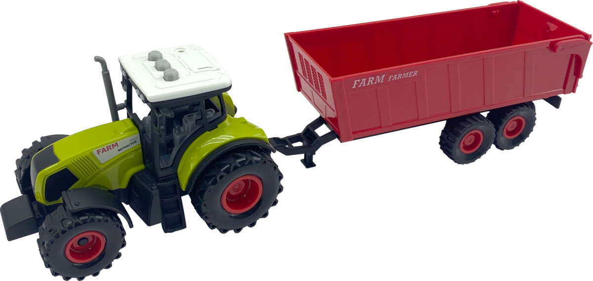 Legetøjs Traktor Med Vogn - Lys Og Lyd - 1 16