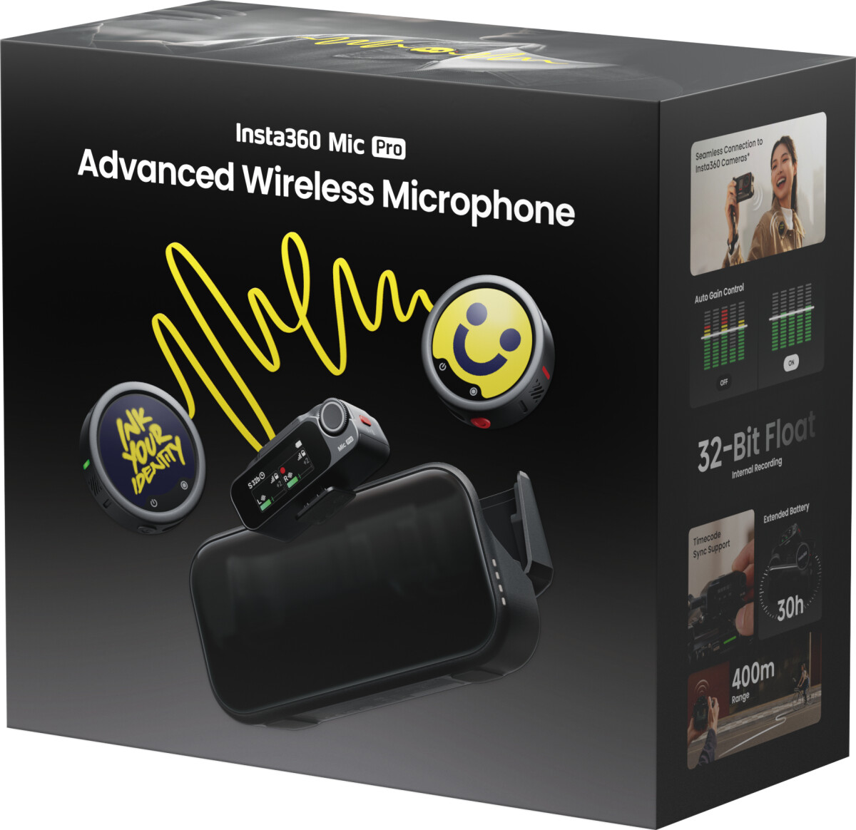 Insta360 - Mic Pro 2Tc 1 Rx - Professionelt Trådløst Mikrofonsæt Med 2