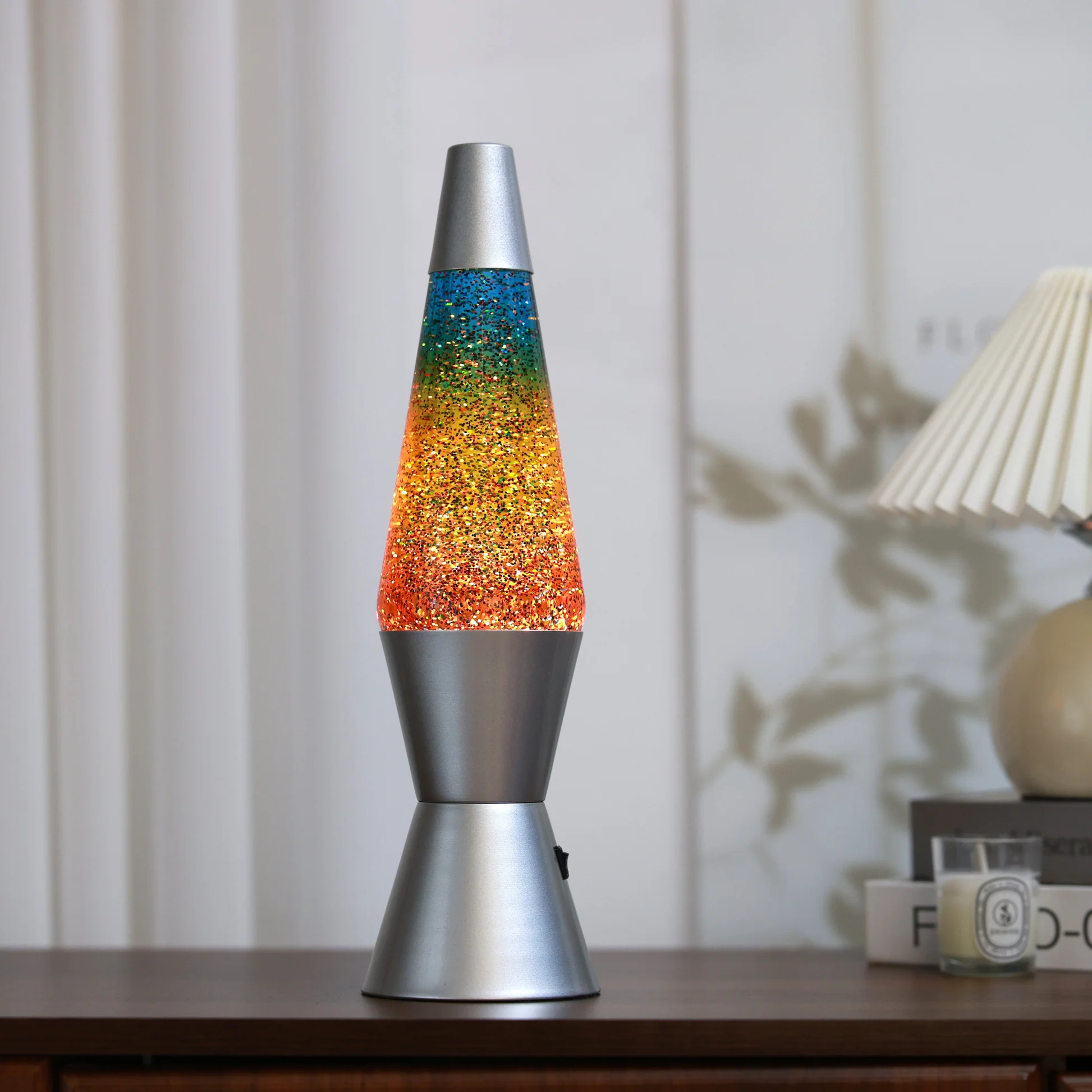 Itotal - Led-Glitterlampe - Sølvfod Og Regnbueglitter