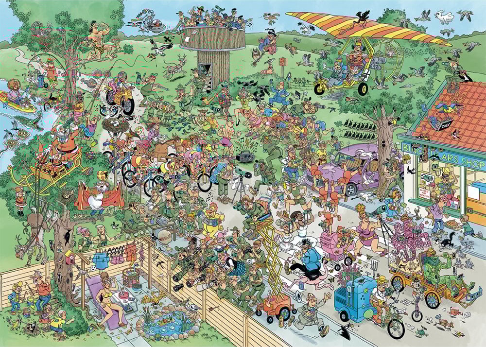 Jan Van Haasteren Puslespil - 1000 Brikker - Big Garden Birdwatch