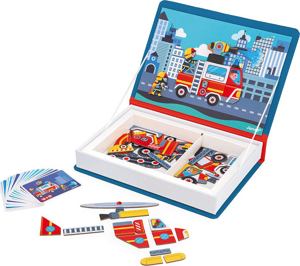 Janod - Magneti Book - Firemen - 60 Magneter Og 18 Kort