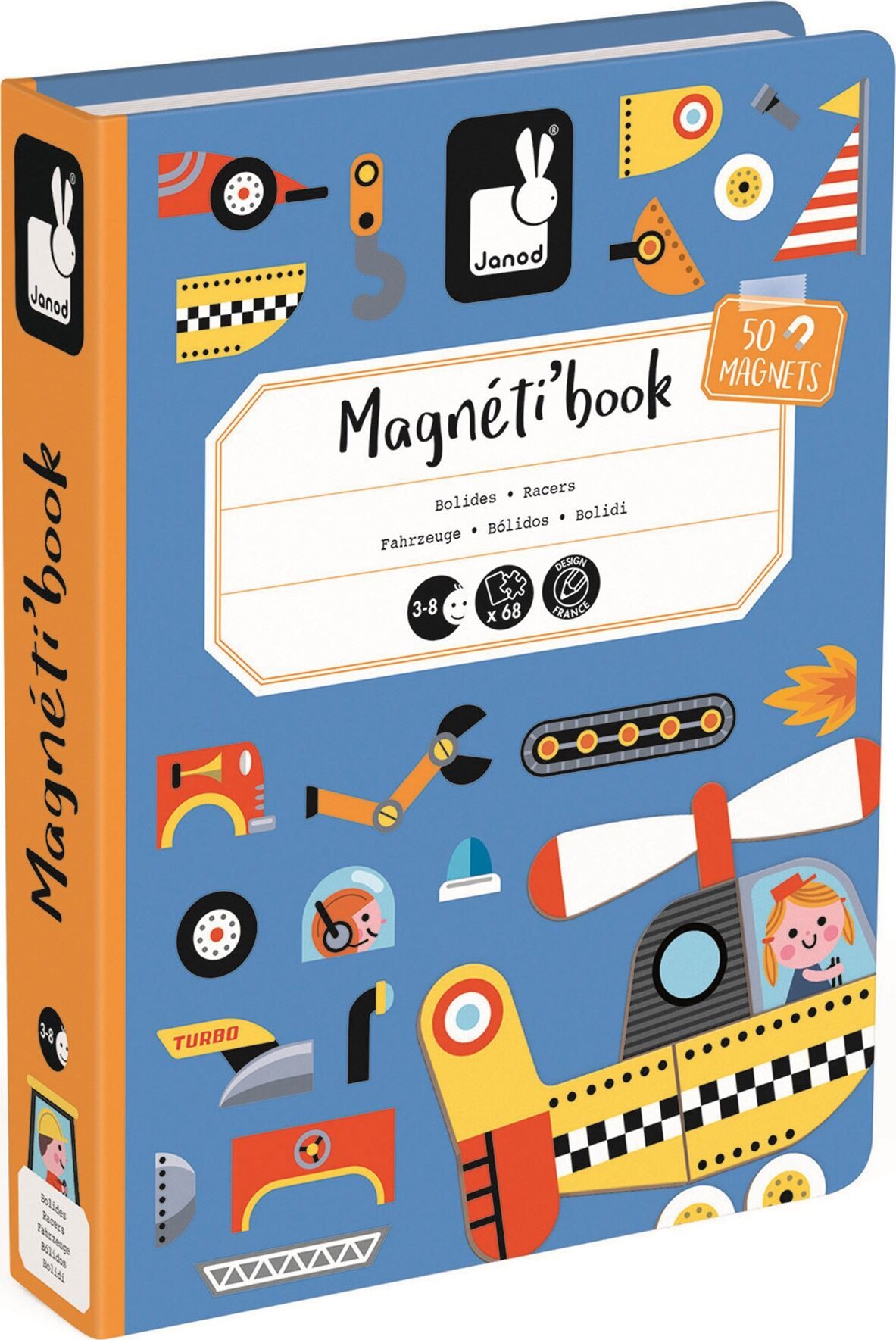 Janod - Magnetbog Til Børn - Køretøjer - 50 Magneter