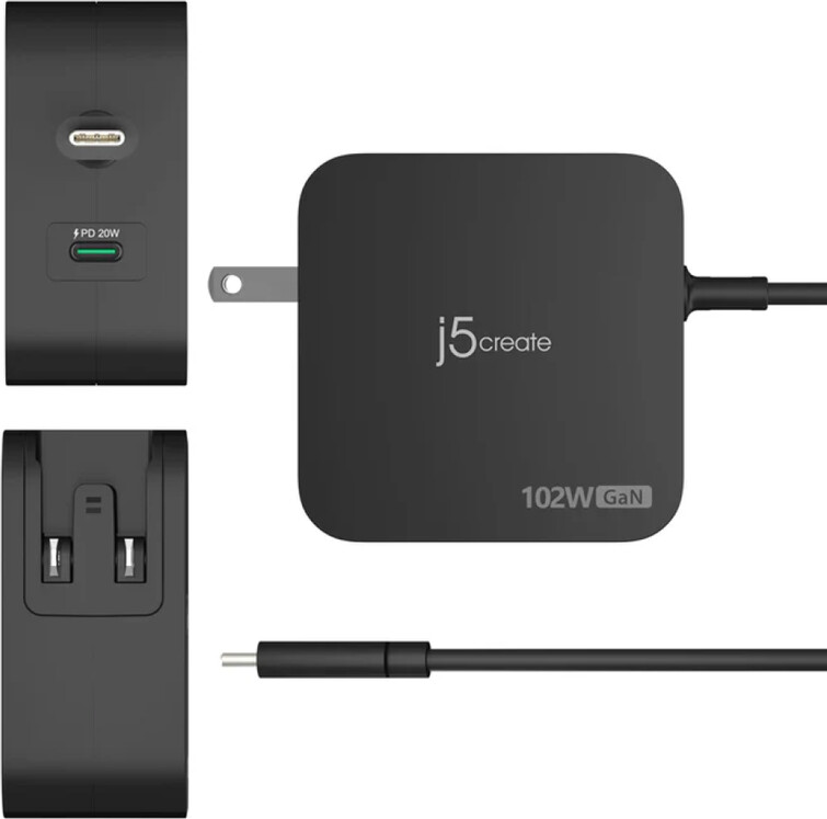 J5Create - 102W Gan Pd Usb-C 2-Port Charger Interchangeable Ac Plugs