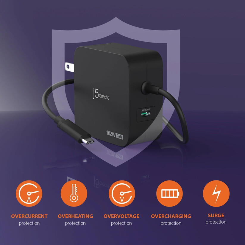 J5Create - 102W Gan Pd Usb-C 2-Port Charger Interchangeable Ac Plugs