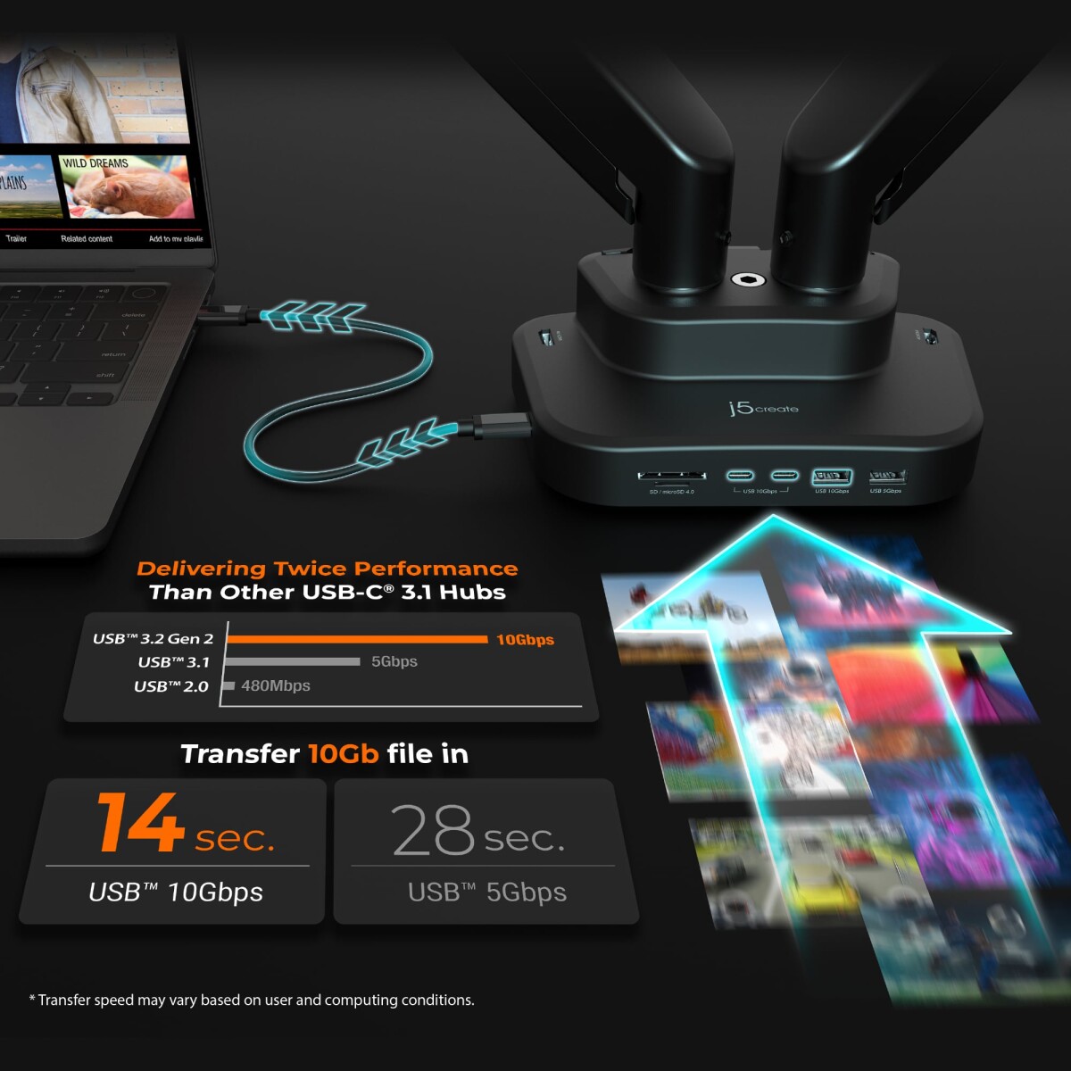 J5Create - Ergonomic Dual-Monitor Mount With Docking Station