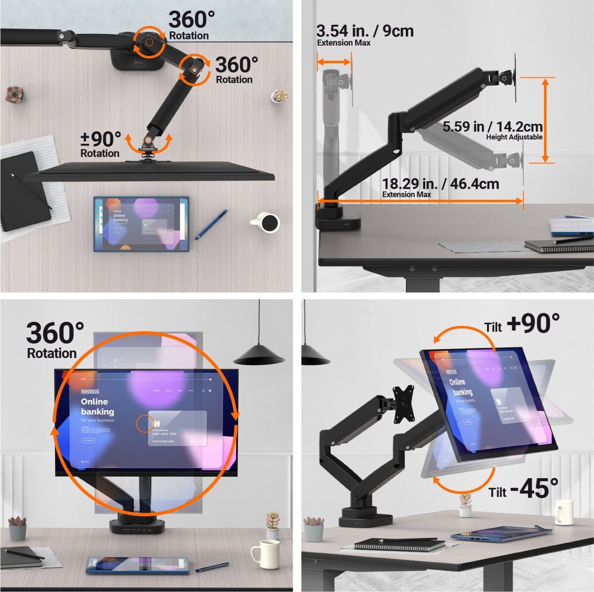 J5Create - Ergonomic Dual-Monitor Mount With Docking Station