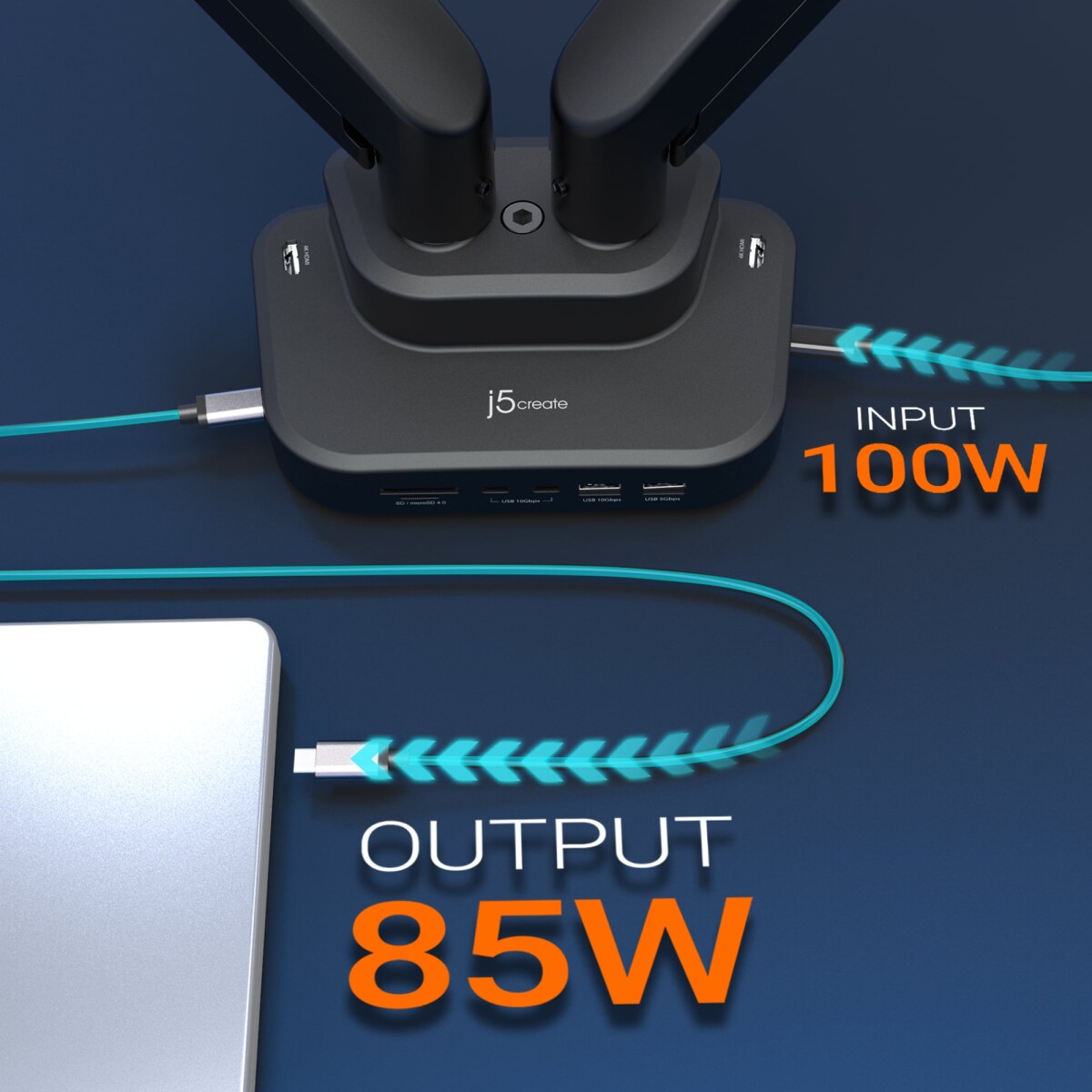 J5Create - Ergonomic Dual-Monitor Mount With Docking Station