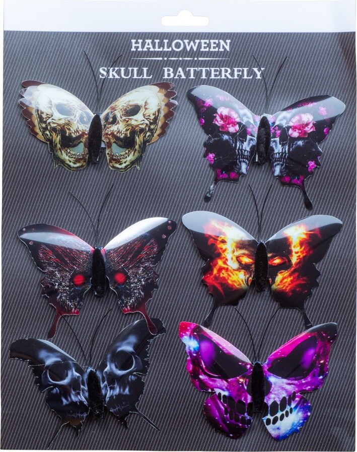 Halloween Dødningehoved Sommerfugle Hårspænder - 6 Stk