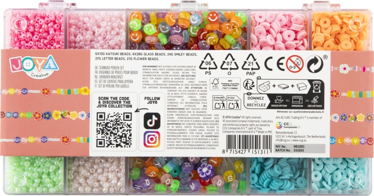 Joya - Jewellery Bead Set - Diy Smykkesæt - 15 Perler Og Tråd